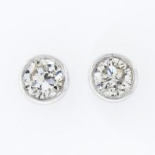 NEW Solid 14k White Gold 0.42 ctw Bezel Set Round Brilliant Diamond Stud Earring