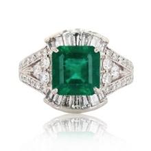 3.61 ctw Emerald and 1.52 ctw Diamond Platinum Ring