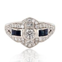 0.34 ctw Diamond and 0.69 ctw Blue Sapphire Platinum Ring (0.94 ctw Diamonds)