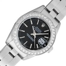 Rolex Ladies Quickset Black Index Diamond Datejust Wristwatch 26MM