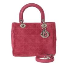 Christian Dior Pink Quilted Cannage Suede Leather Medium Lady Dior Handbag