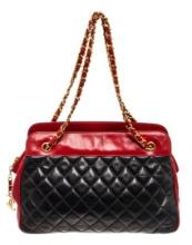 Chanel Black Red Lambskin Leather Matelasse Chain Shoulder Bag