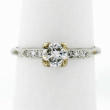Antique Art Deco Platinum .65 ctw Transitional Diamond Engagement Ring w/ Accent