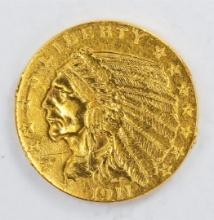 1911 $2.5 Indian Head Quarter Eagle Gold Coin C