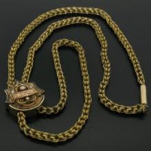 Antique Victorian 10K Gold Pearl Enamel Hand Etched Slide Mobile Pendant & Chain