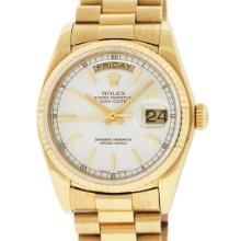 Rolex Mens Quickset 18K Yellow Gold Factory Silver Index Dial Day Date President