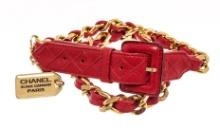 Chanel Red Lambskin Leather Micro Mini Pochette Waist Belt