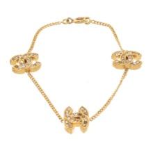 Chanel Gold Plated Brass CC Rhinestone Charm Bracelet