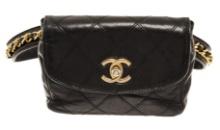 Chanel Black Quilted Leather Waist Clutch Bag