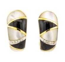 0.10 ctw Diamond, Onyx, and Mother of Pearl Earrings - 18KT Yellow Gold