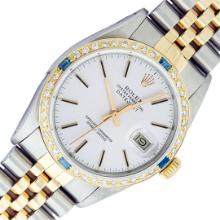 Rolex Mens Two Tone Silver Index And Diamond Sapphire Datejust 36MM
