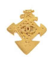Chanel Gold Metal CC Cross Brooch