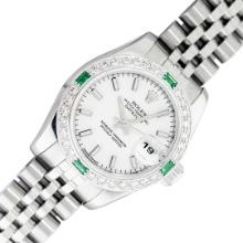 Rolex Sapphire Quickset White Index Diamond Emerald Datejust Wristwatch