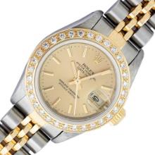 Rolex Ladies 2 Tone Quickset Champagne Index And Diamond Datejust Watch