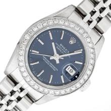 Rolex Ladies Quickset Stainless Steel Blue Index Diamond Datejust 26MM