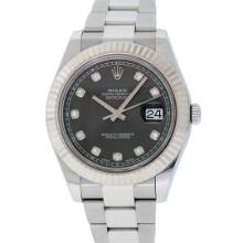 Rolex Mens Stainless Steel 41MM Rhodium Diamond Dial Datejust 2 Wristwatch