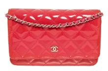 Chanel Pink Quilted Patent Leather Wallet on Chain
