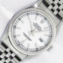 Rolex Mens Stainless Steel White Index 36MM Datejust Wristwatch