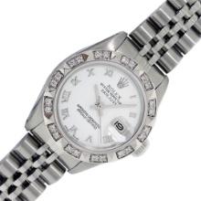 Rolex Ladies Quickset White Roman Pyramid Diamond Datejust Wristwatch