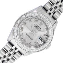 Rolex Quickset Gray Roman Diamond Bezel Datejust Wristwatch 26MM