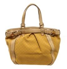 Gucci Bamboo/Diamante handbag yellow, beige canvas and leather