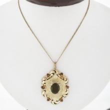 Vintage Large 14k Gold Oval & Round Red Garnet 18" Florentine Pendant Necklace