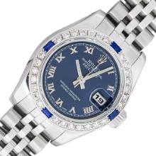 Rolex Quickset Sapphire Blue Roman Sapphire & Diamond Datejust Wristwatch