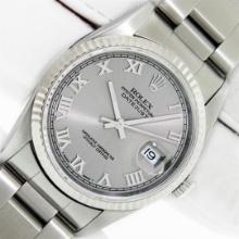 Rolex Mens Stainless Steel Gray Roman 36MM Datejust Wristwatch With Box