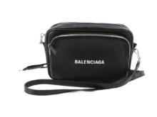 Balenciaga Black Leather Logo-Print Messenger Shoulder Bag