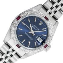 Rolex Stainless Steel Quickset Blue Index Diamond And Ruby Datejust 26MM