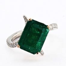 4.86 ctw Emerald and 0.74 ctw Diamond 14K White and Yellow Gold Ring
