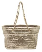 Chanel Tote Tote Bag Metallic Silver Patent Leather