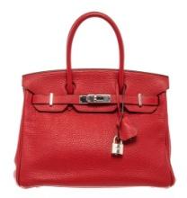 Hermes Rouge Grenat Togo Leather Birkin 30 Satchel Bag