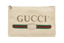 Gucci Beige Leather Logo Print Clutch