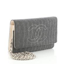 Chanel Black Ivory Striped Denim Timeless Wallet on Chain