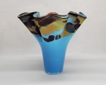Blue Speckled Fluted Vase by Seattle Glassblowing Studio
