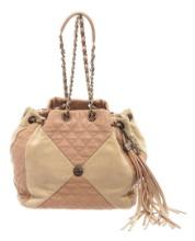 Chanel Beige Quilted Leather Tassel Drawstring Bag