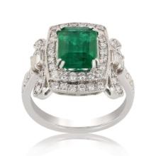 2.44 ctw Emerald and 1.04 ctw Diamond Platinum Ring