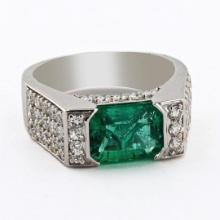 2.38 ctw Emerald and 1.38 ctw Diamond 18K White Gold Ring