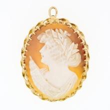 Vintage 14k Yellow Gold Carved Shell Cameo Fancy Twisted Wire Brooch Pin Pendant