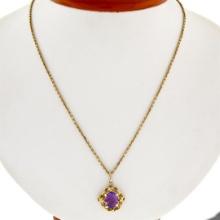 Vintage 14K Yellow Gold 1.75 ctw Oval Amethyst w/ Open Twisted Wire Frame Pendan
