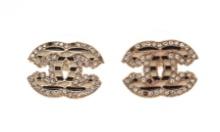 Chanel Gold Black Rhinestone CC Earrings