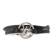 Louis Vuitton Black Leather Metal Louis Vuitton Round Bracelet