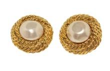 Chanel Gold Tone CC Braided Earrings