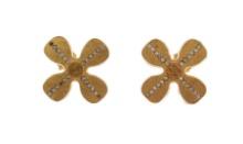 Chanel Gold Camelia Rhinestones Earrings