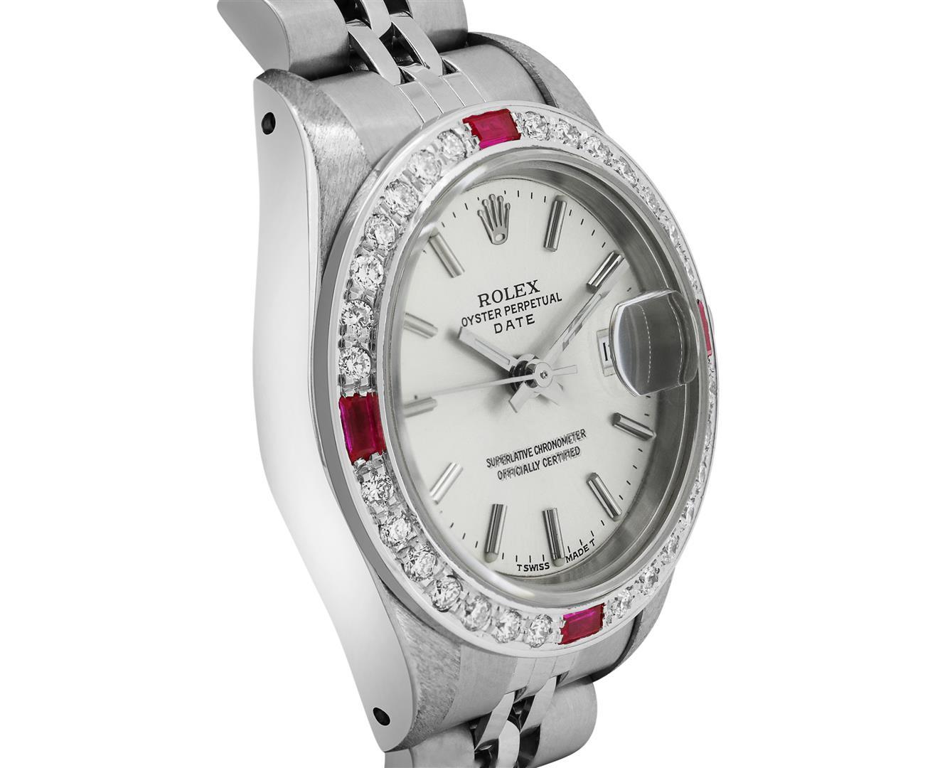 Rolex Ladies Quickset Stainless Steel Silver Index Diamond And Ruby Date Watch W