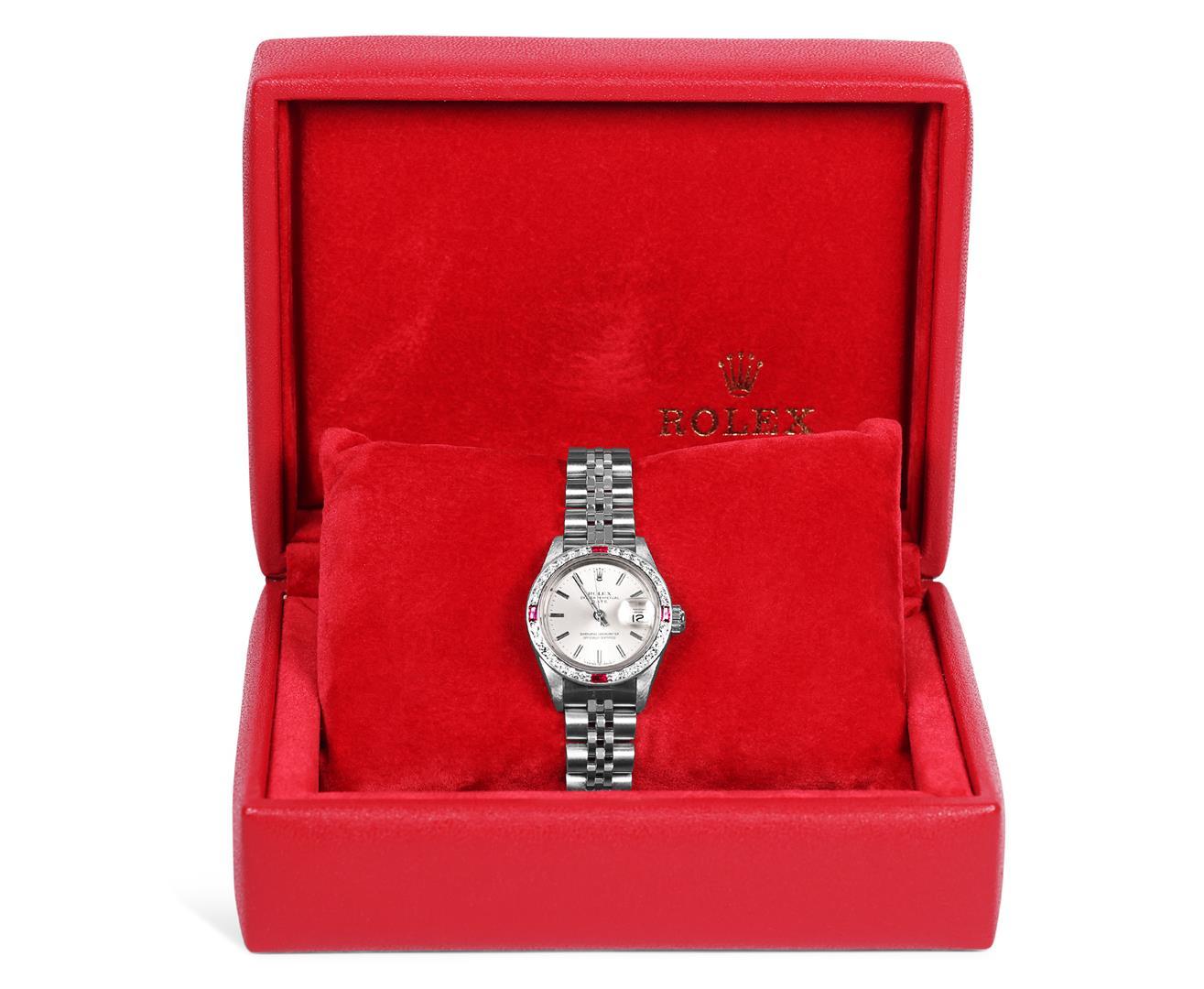 Rolex Ladies Quickset Stainless Steel Silver Index Diamond And Ruby Date Watch W