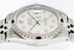 Rolex 36MM Stainless Steel Gray Diamond & White Gold Ruby Datejust Wristwatch