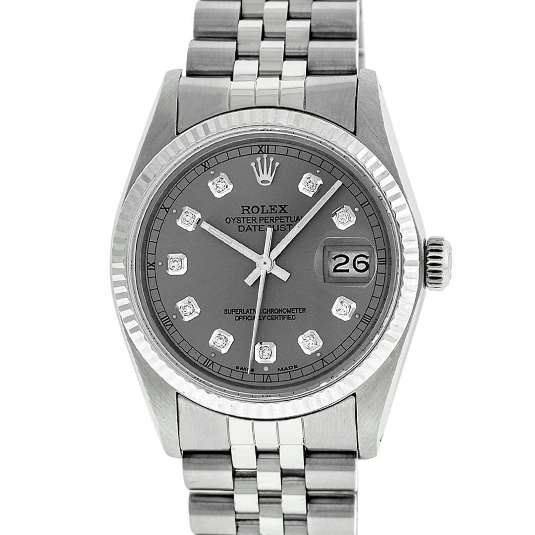 Rolex Stainless Slate Grey Diamond 36MM Datejust Wristwatch