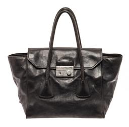 Prada Glace Black Calf Leather Flap Shoulder Bag